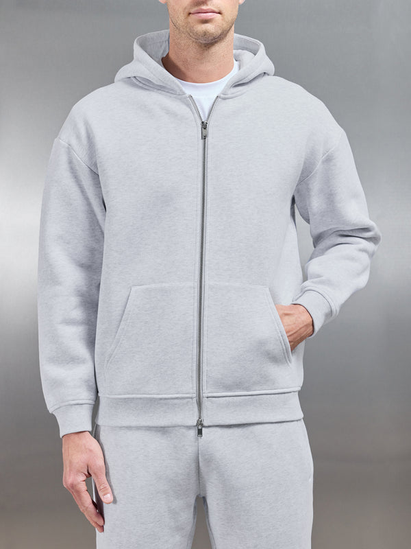 Relaxed Zip Through Hoodie in Marl Grey