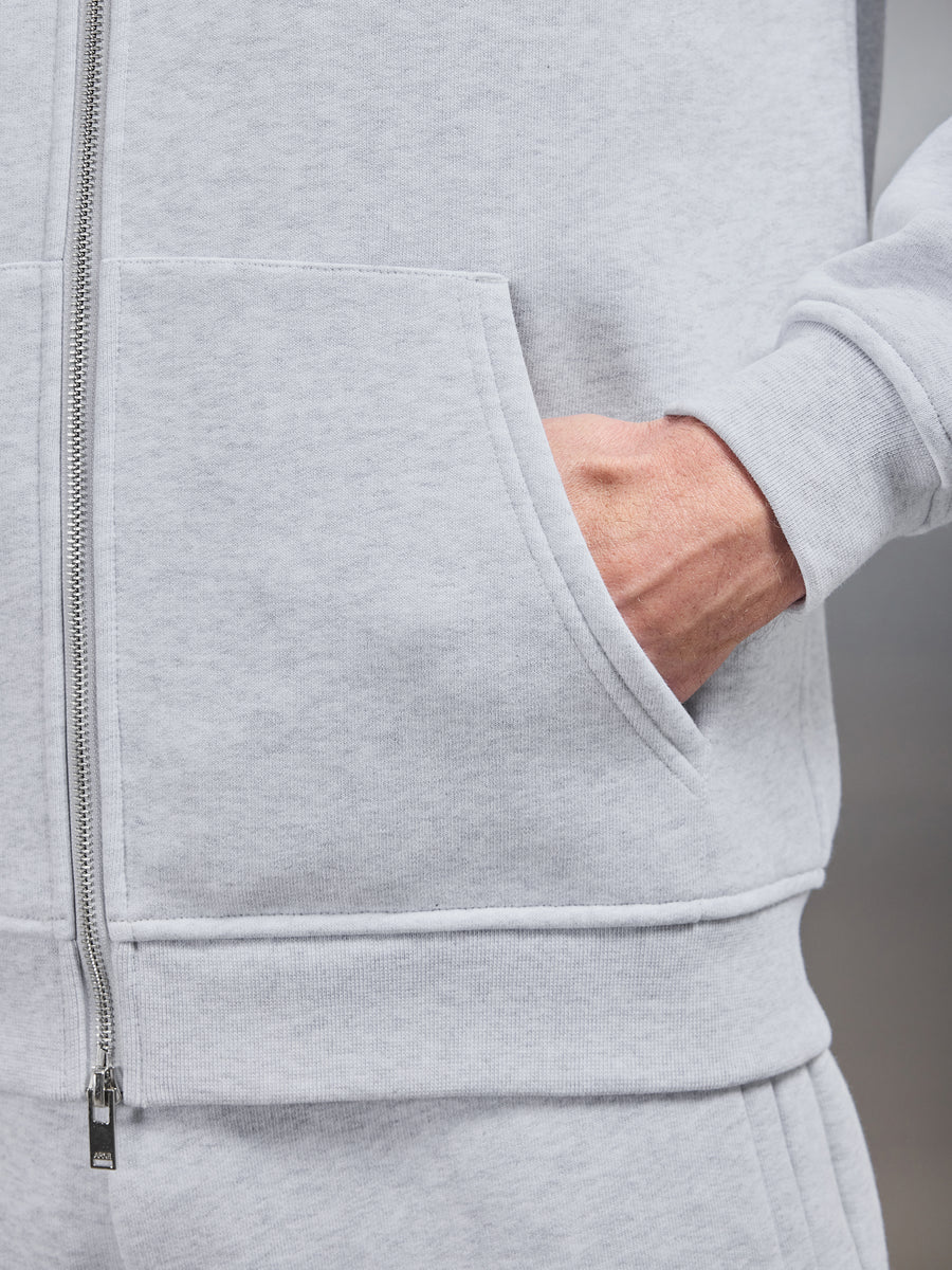 Relaxed Zip Through Hoodie in Marl Grey