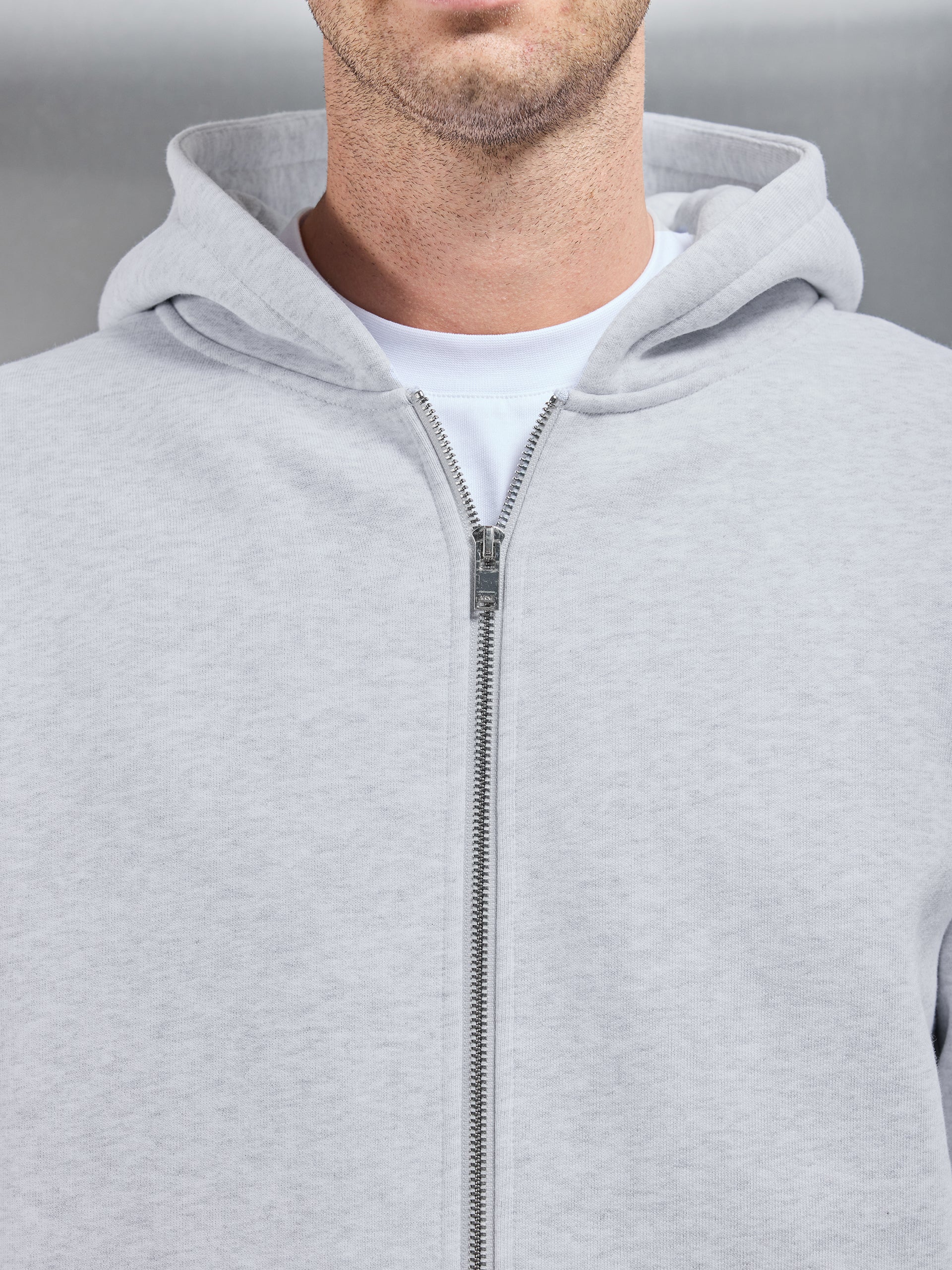 Relaxed Zip Through Hoodie in Marl Grey