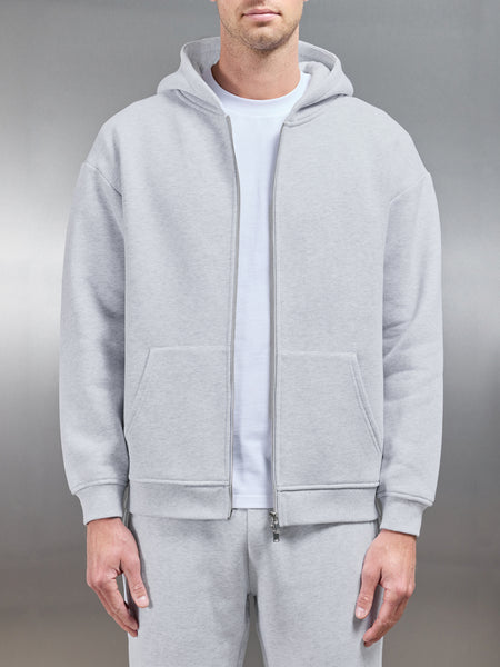 Relaxed Zip Through Hoodie in Marl Grey