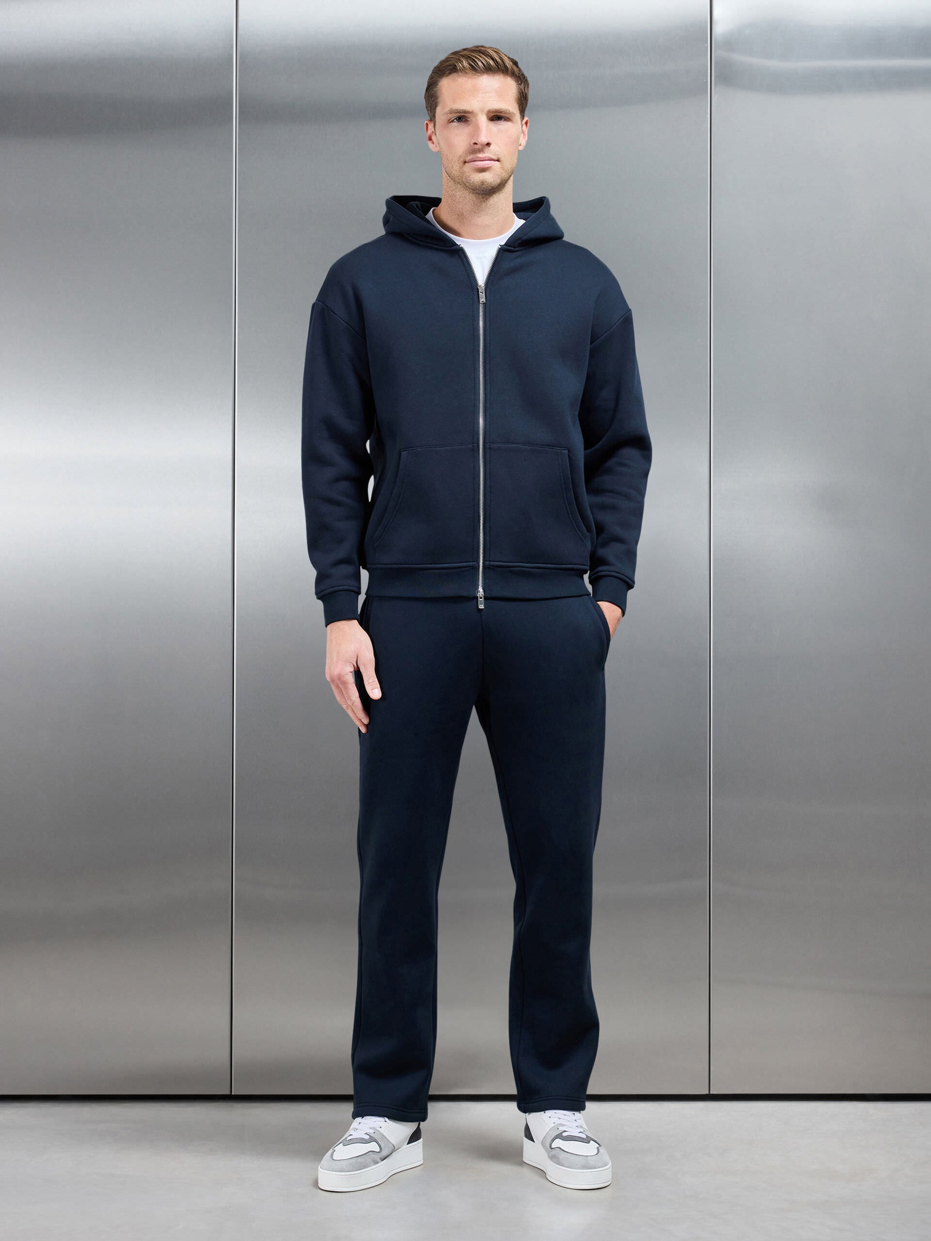 Relaxed Zip Through Hoodie in Navy