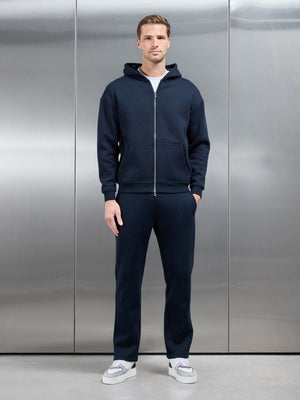Relaxed Zip Through Hoodie in Navy