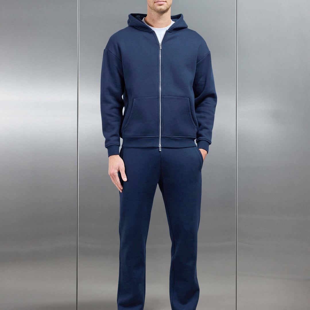 Relaxed Zip Through Hoodie in Navy