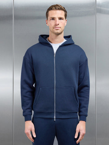 Relaxed Zip Through Hoodie in Navy
