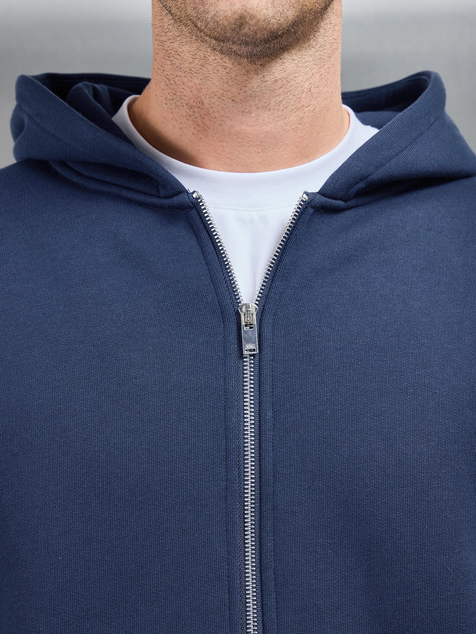 Relaxed Zip Through Hoodie in Navy