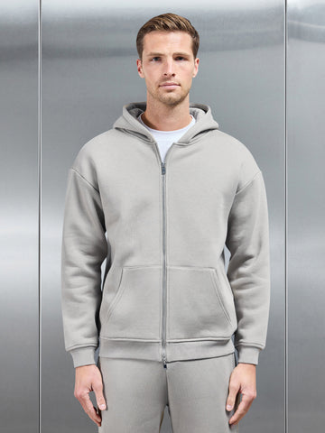 Relaxed Zip Through Hoodie in Stone