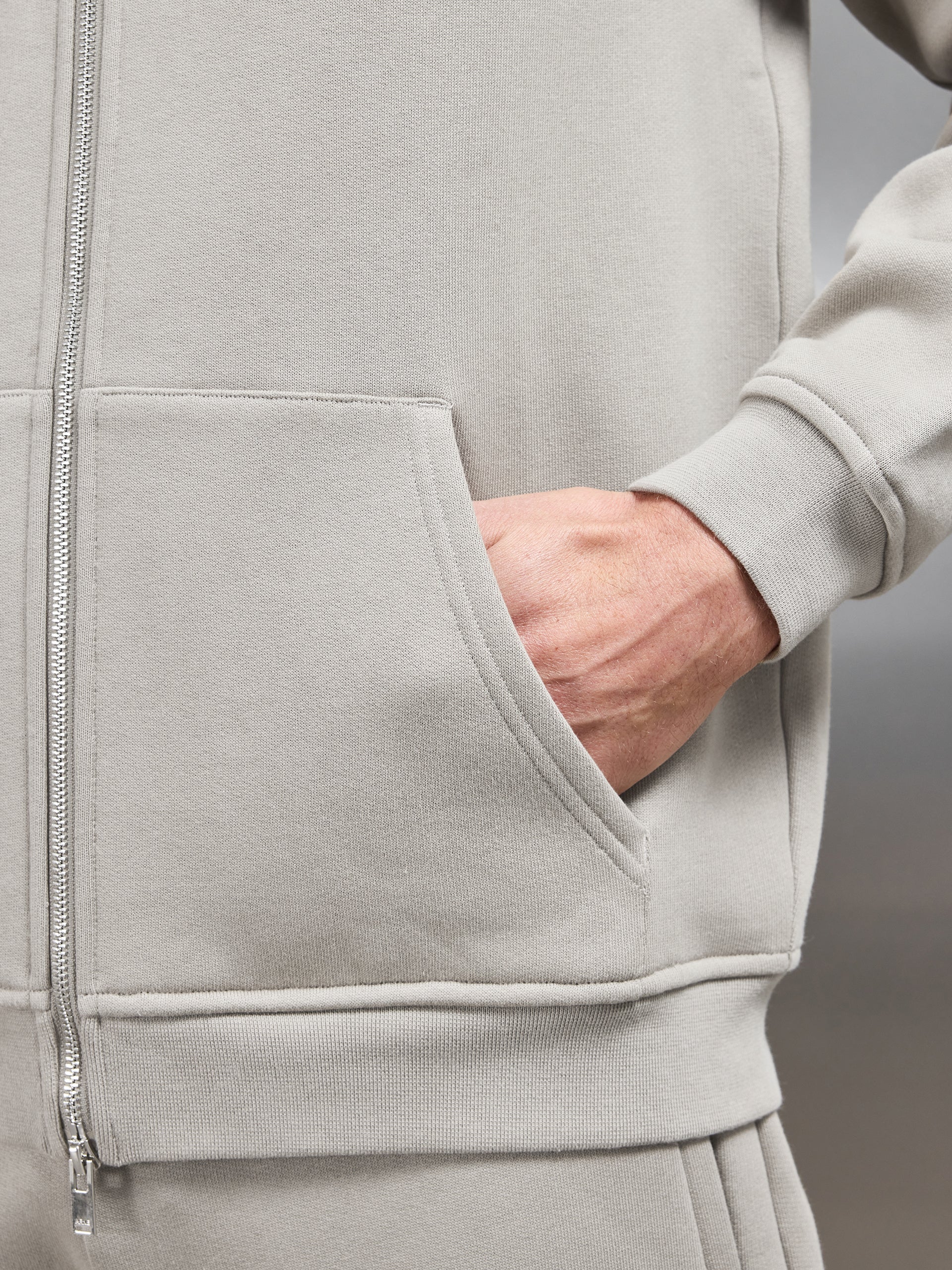 Relaxed Zip Through Hoodie in Stone