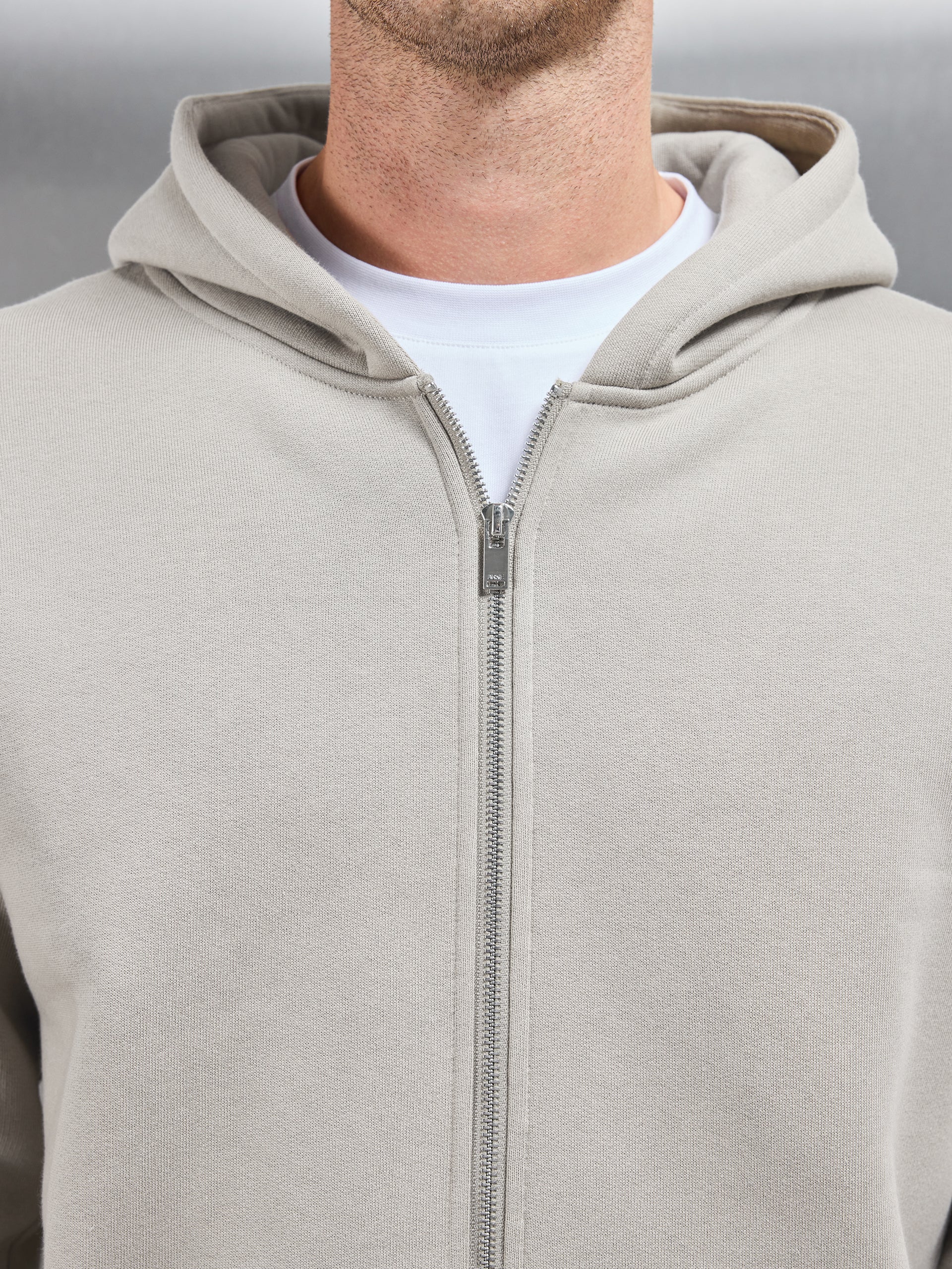 Relaxed Zip Through Hoodie in Stone