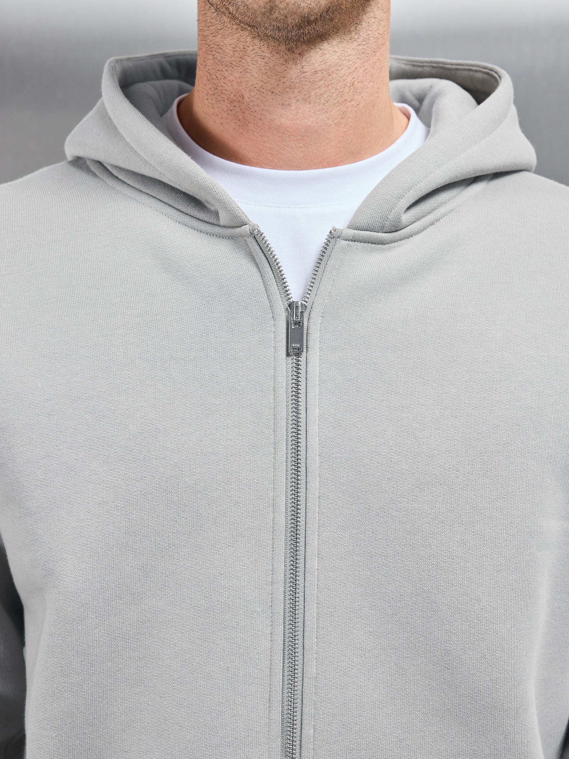 Relaxed Zip Through Hoodie in Stone
