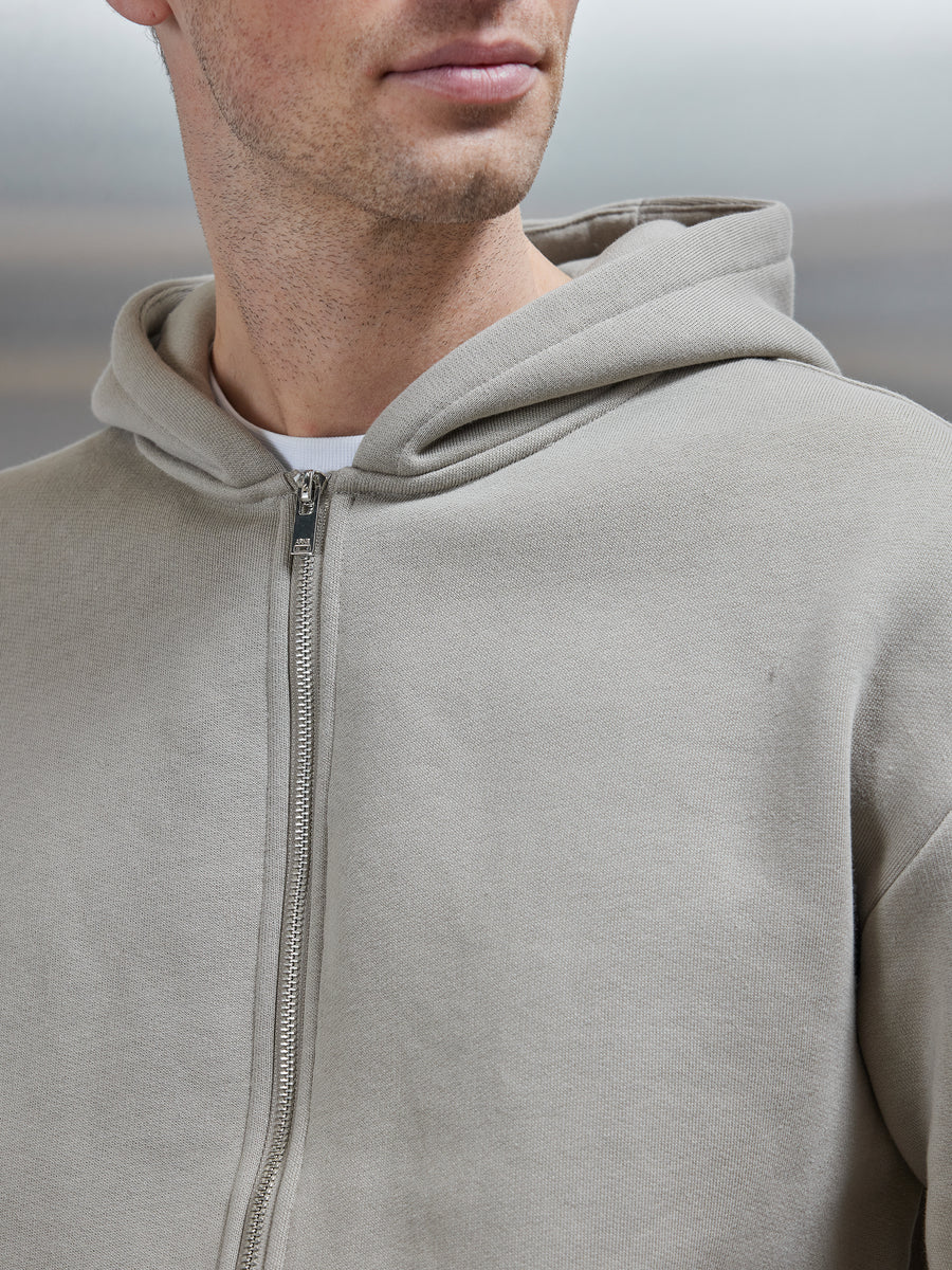 Relaxed Zip Through Hoodie in Stone