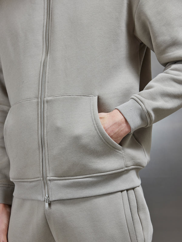 Relaxed Zip Through Hoodie in Stone