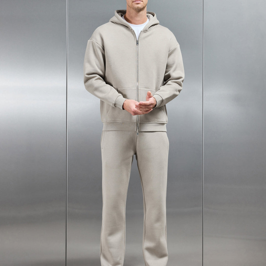 Relaxed Zip Through Hoodie in Stone
