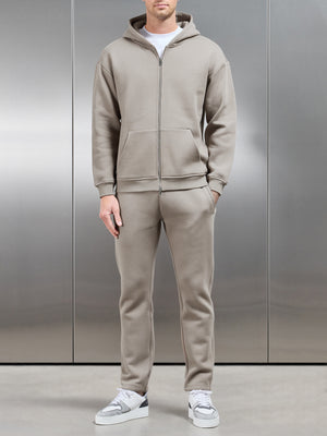 Relaxed Zip Through Hoodie in Taupe