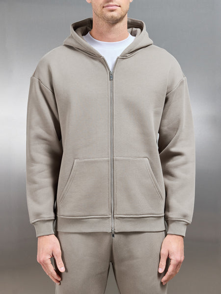 Relaxed Zip Through Hoodie in Taupe