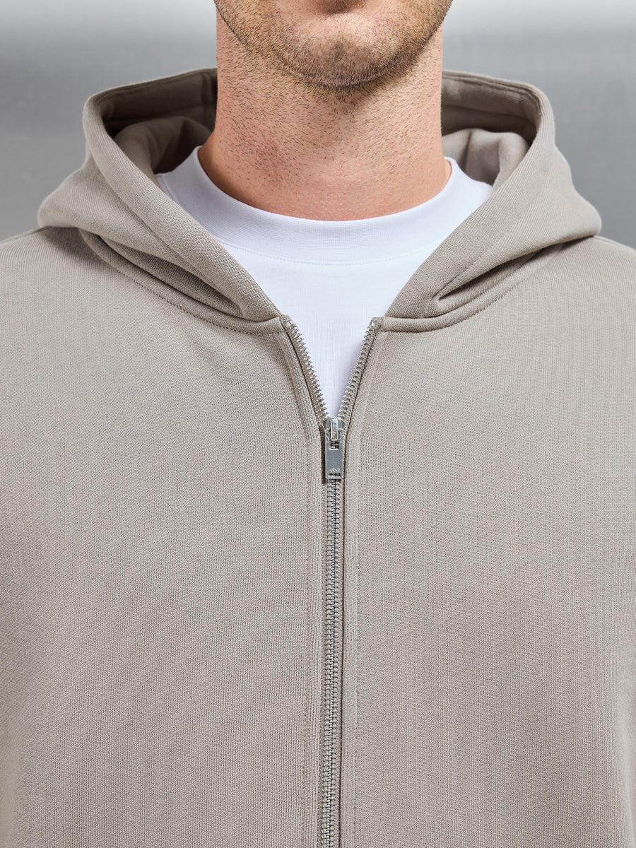 Relaxed Zip Through Hoodie in Taupe