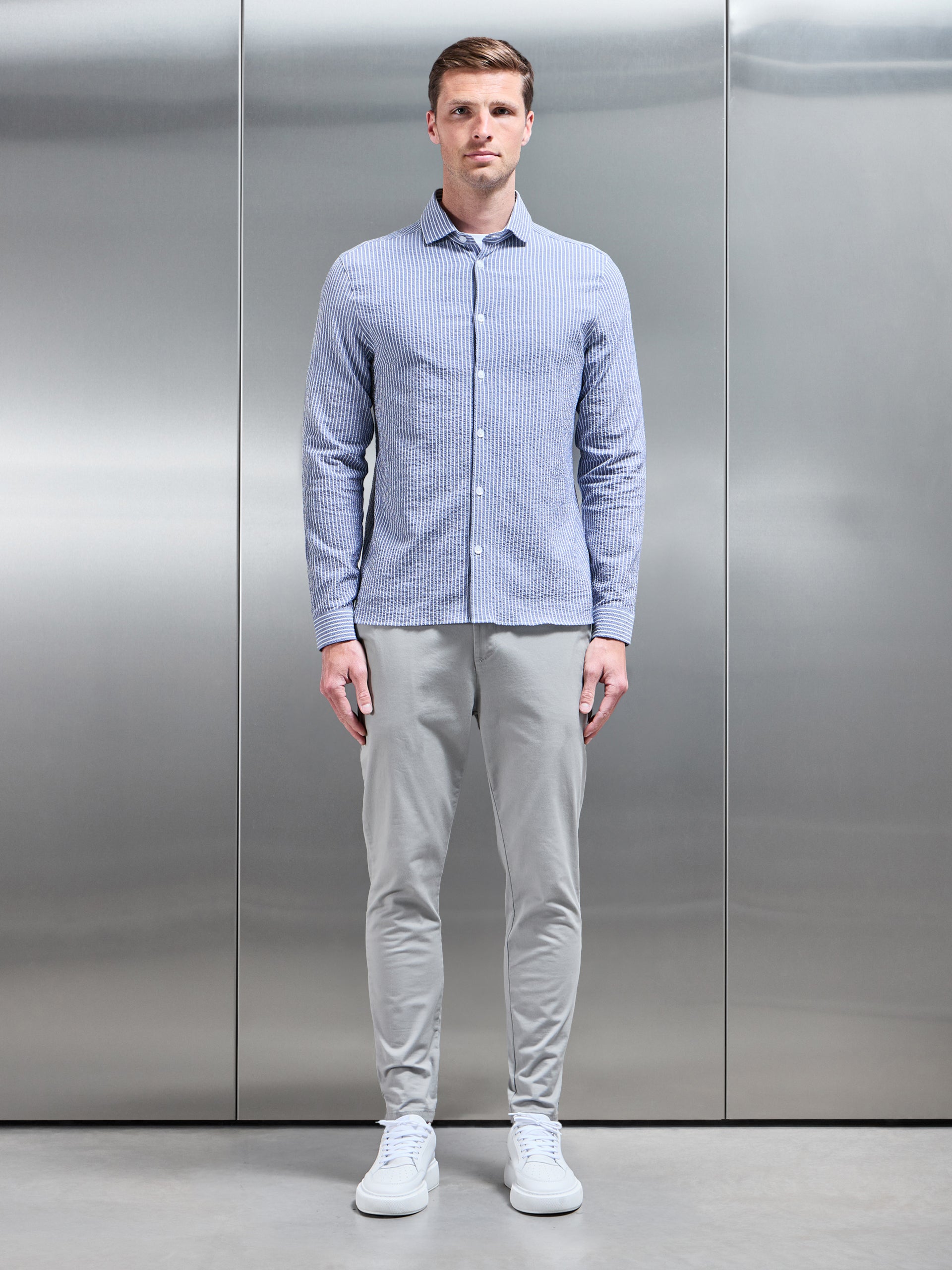 Resort Stripe Seersucker Shirt in Blue