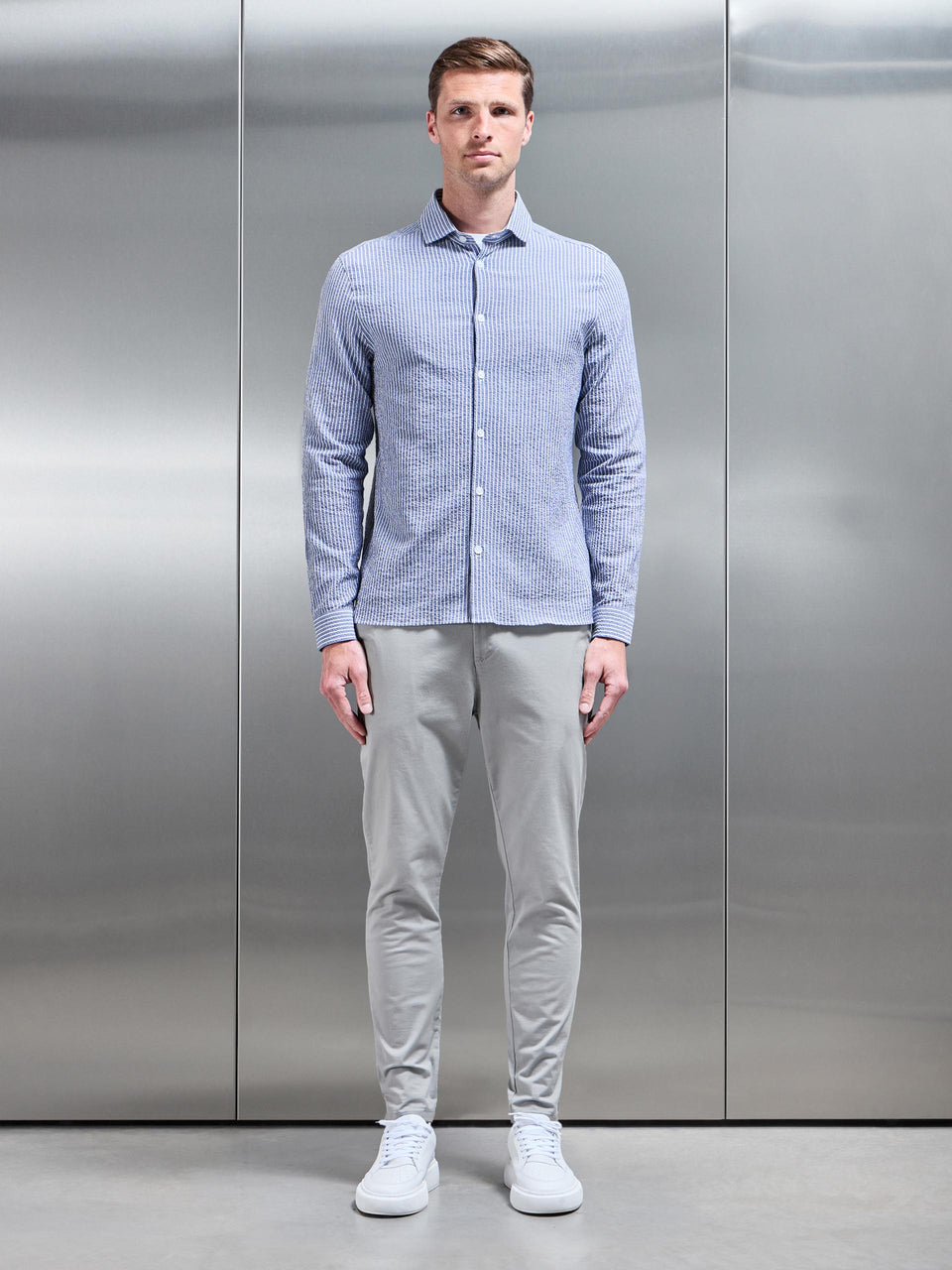 Resort Stripe Seersucker Shirt in Blue