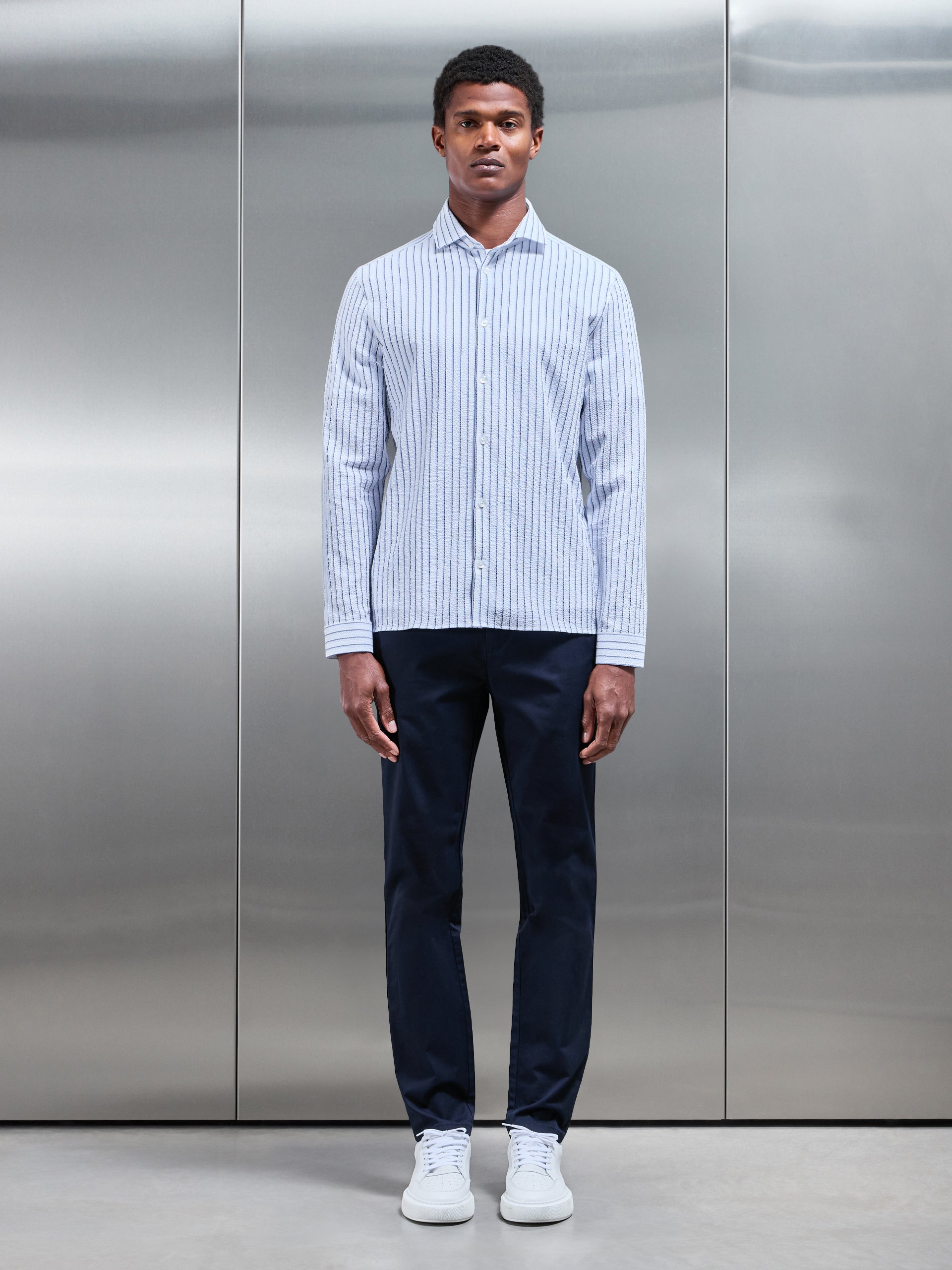 Resort Stripe Seersucker Shirt in White