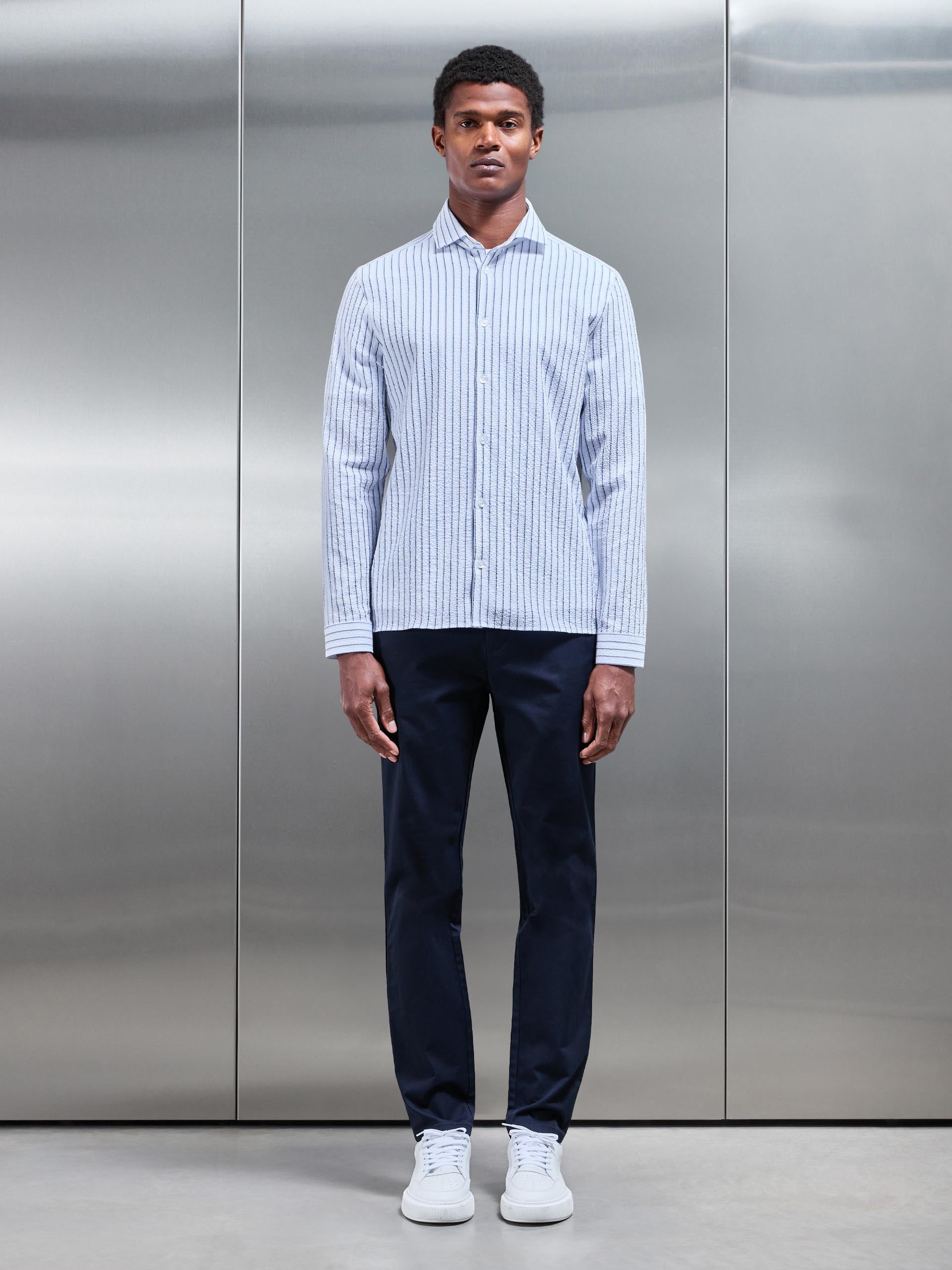 Resort Stripe Seersucker Shirt in White