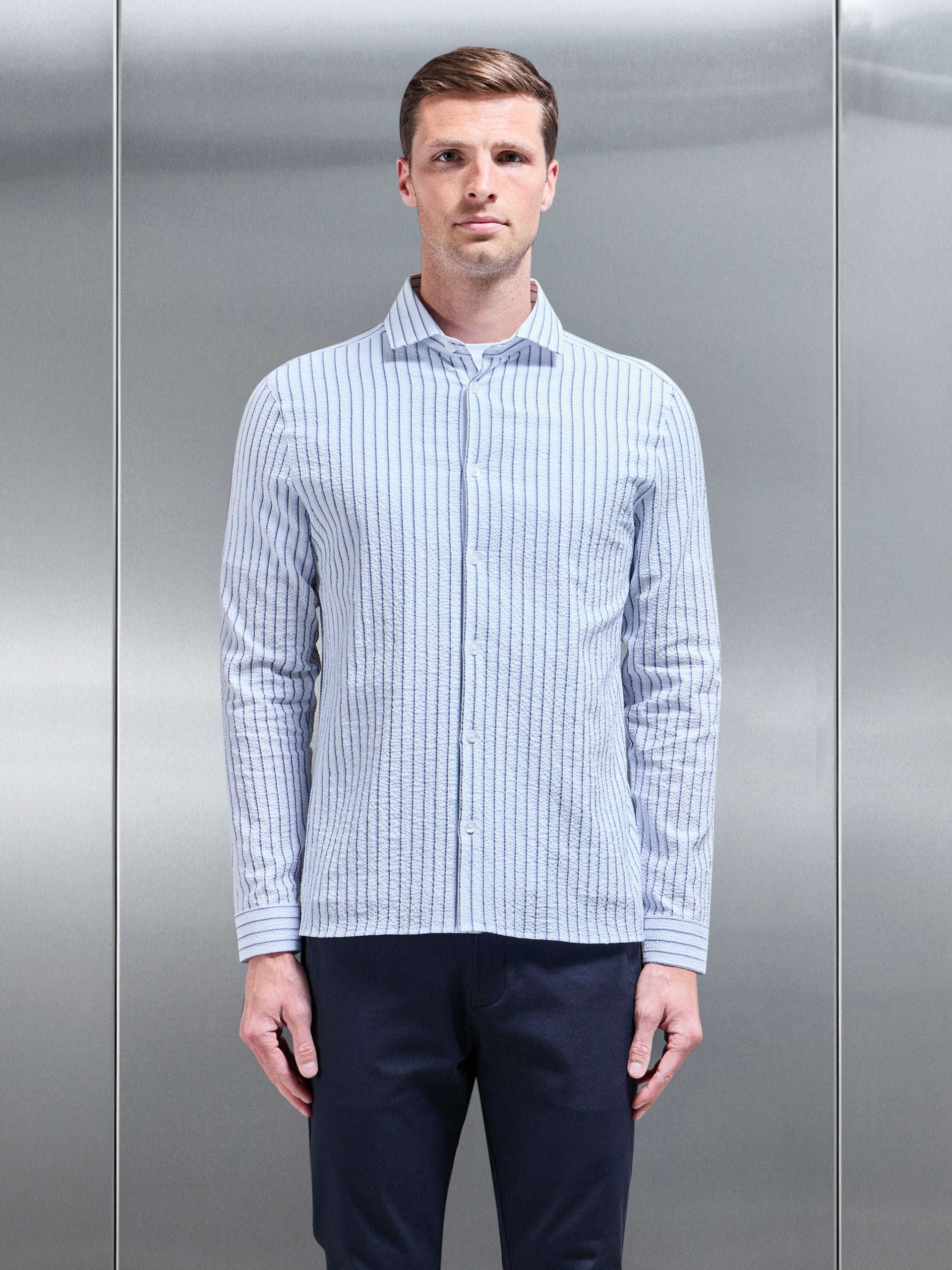 Resort Stripe Seersucker Shirt in White