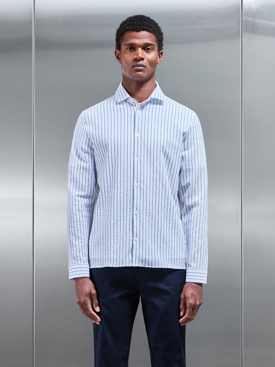 Resort Stripe Seersucker Shirt in White