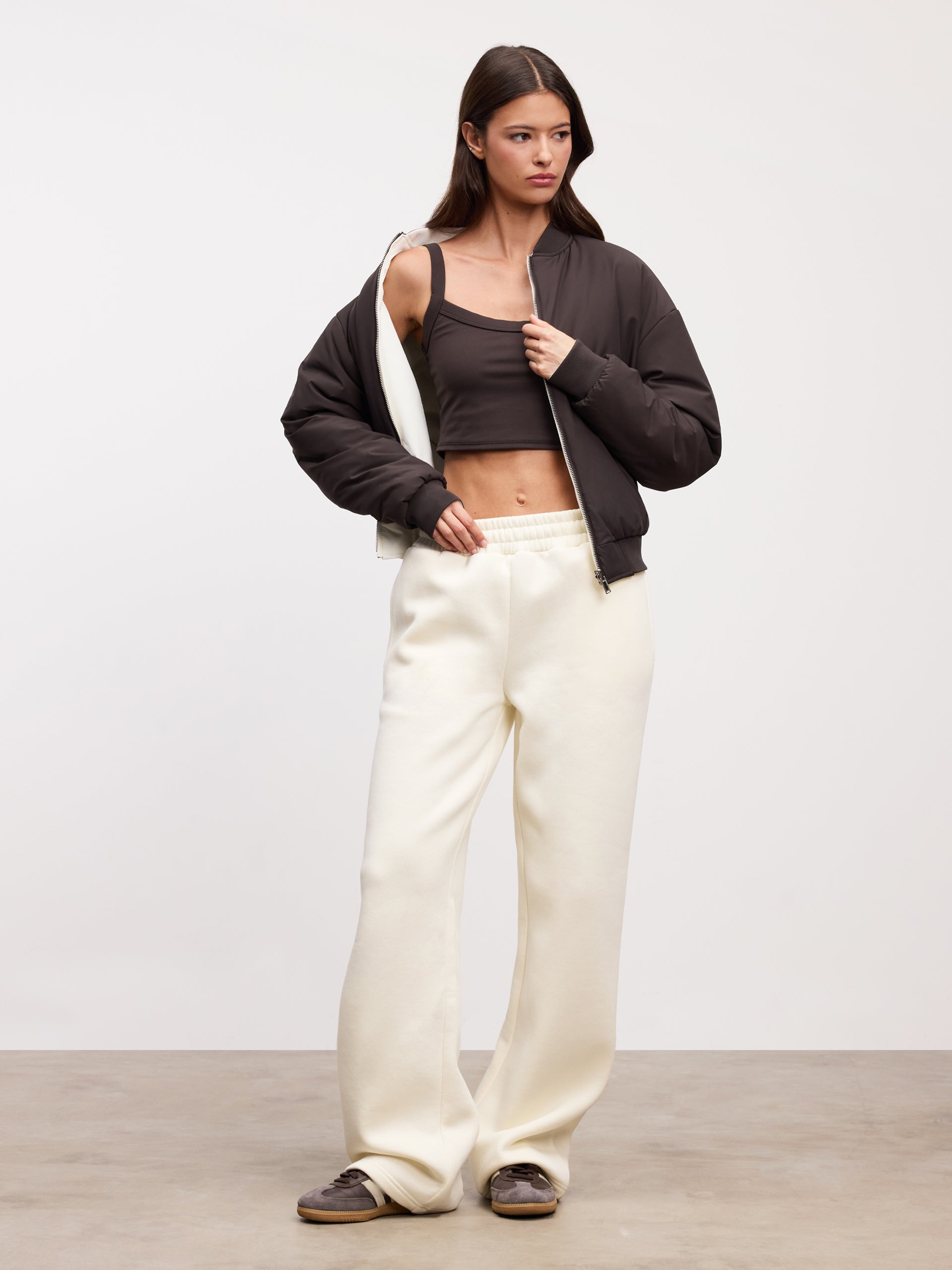 Womens Reversible Bomber Jacket in Brown Ecru