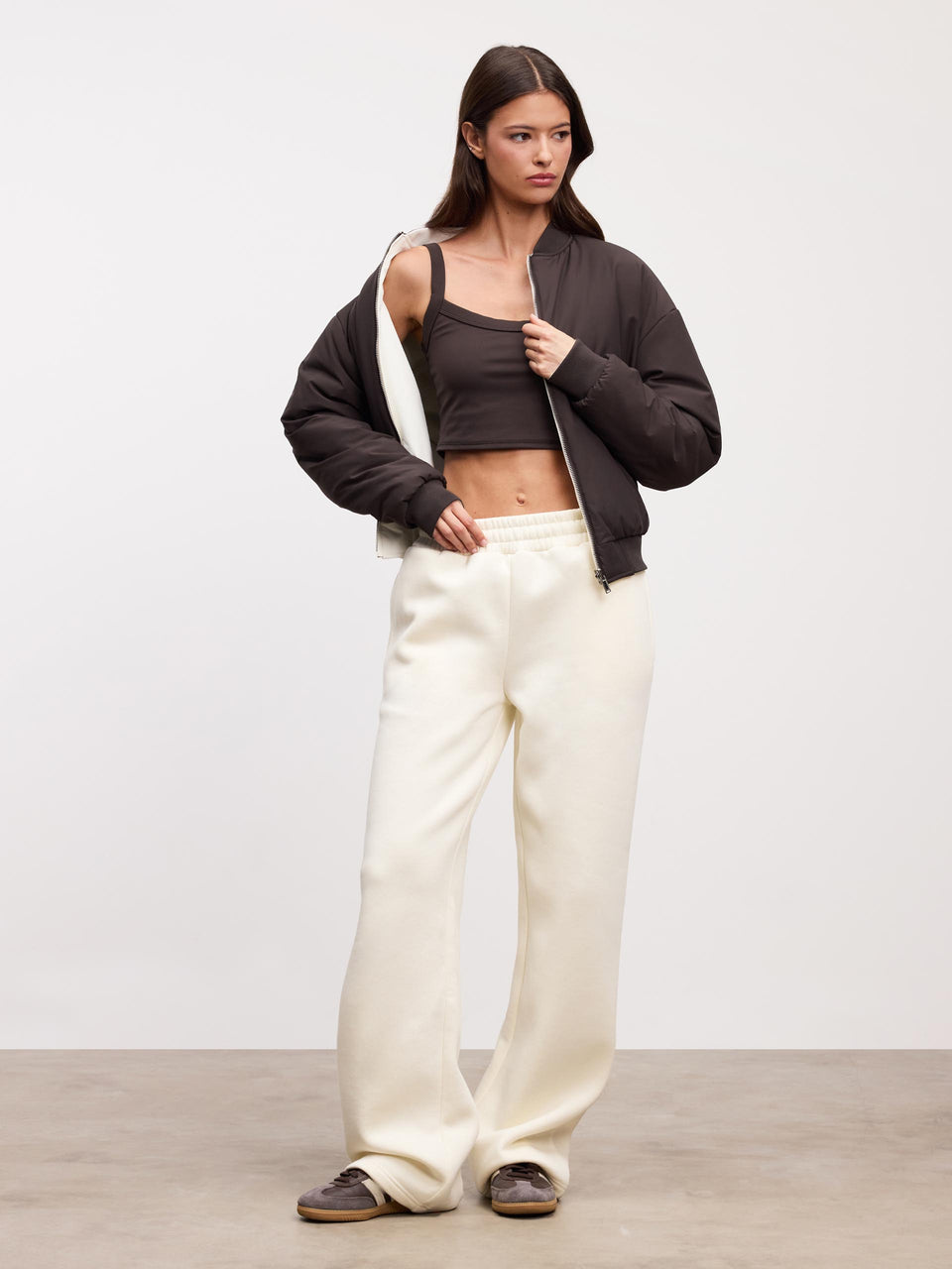 Womens Reversible Bomber Jacket in Brown Ecru