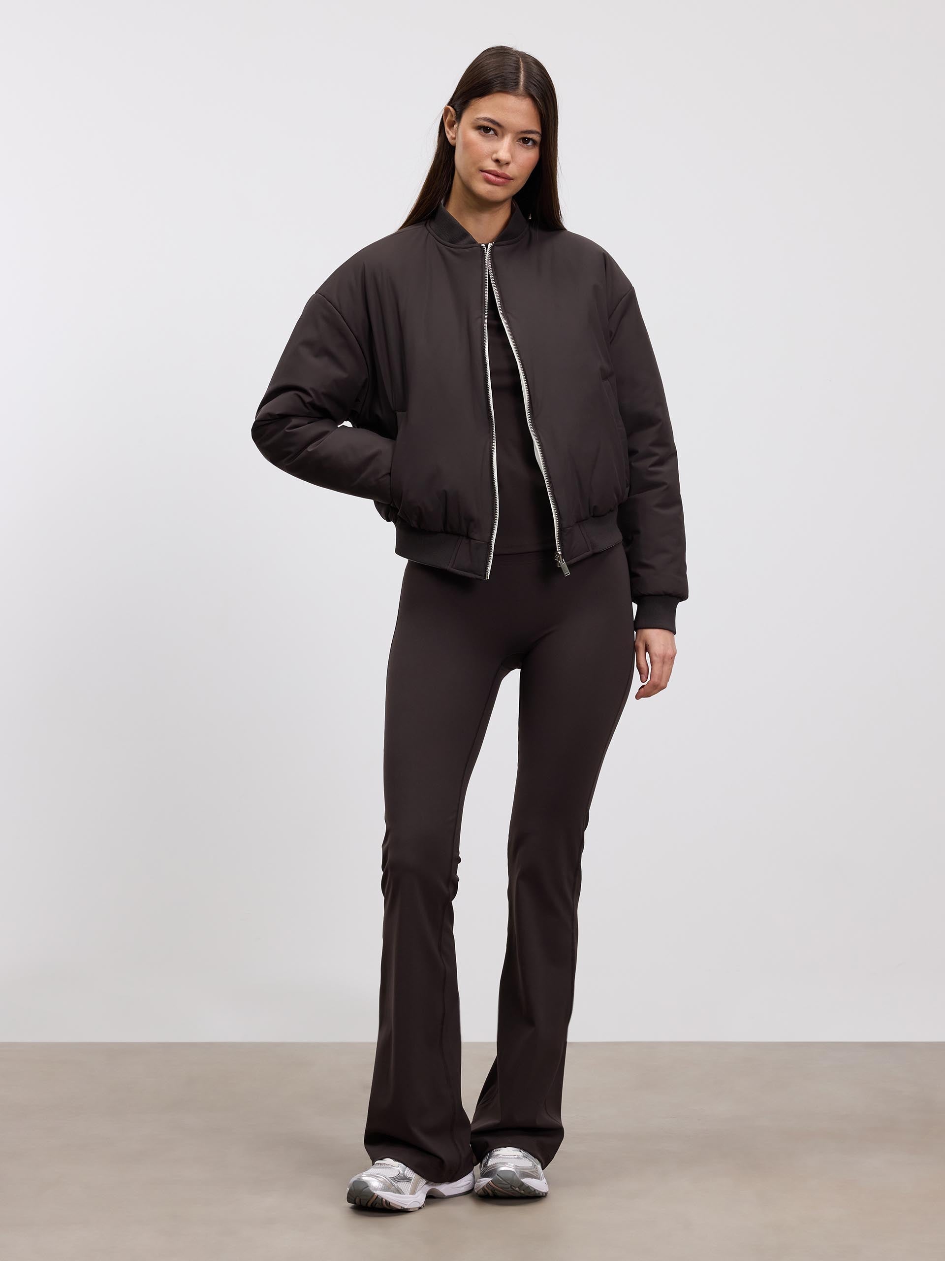 Womens Reversible Bomber Jacket in Brown Ecru