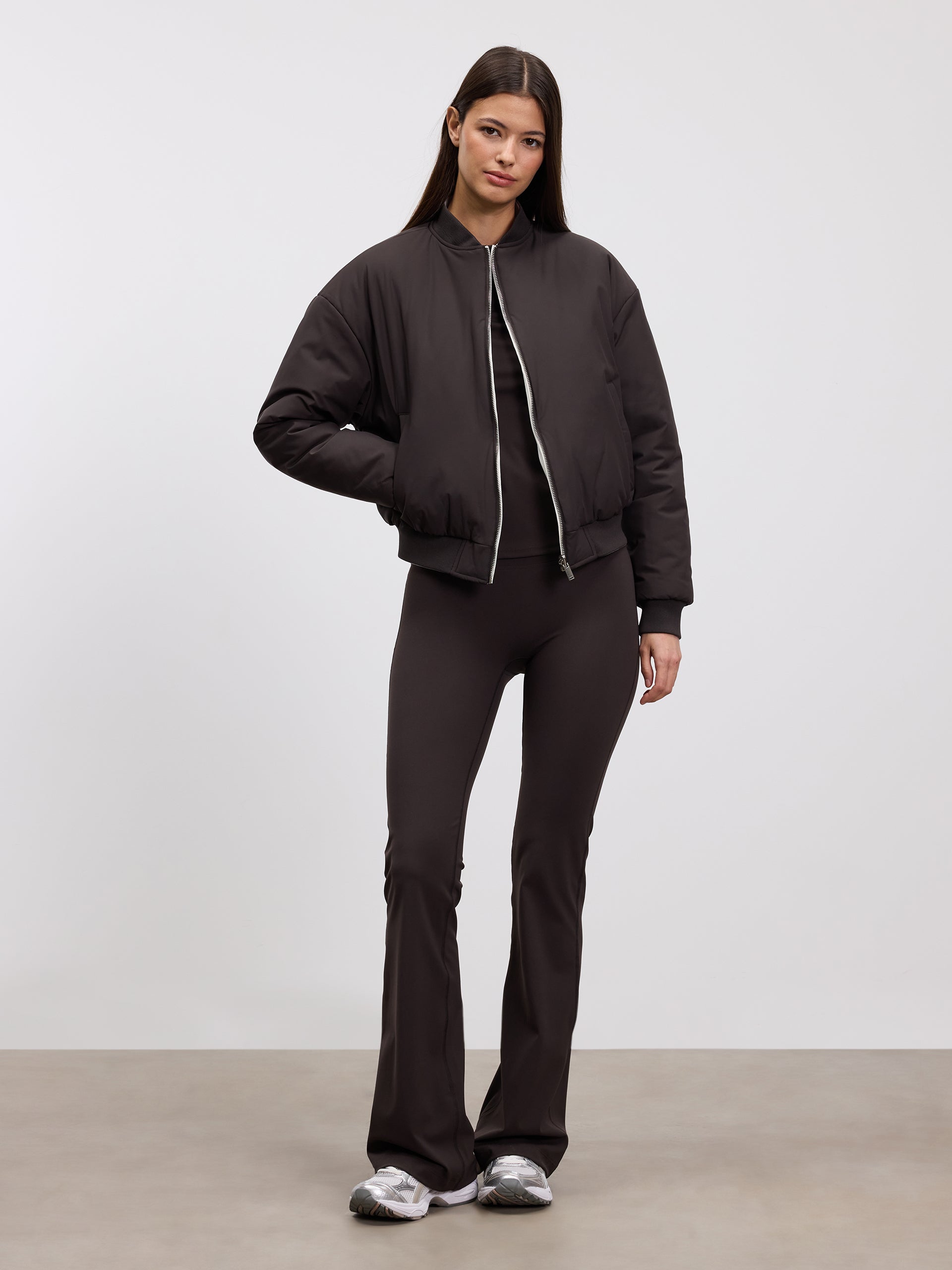 Womens Reversible Bomber Jacket in Brown Ecru