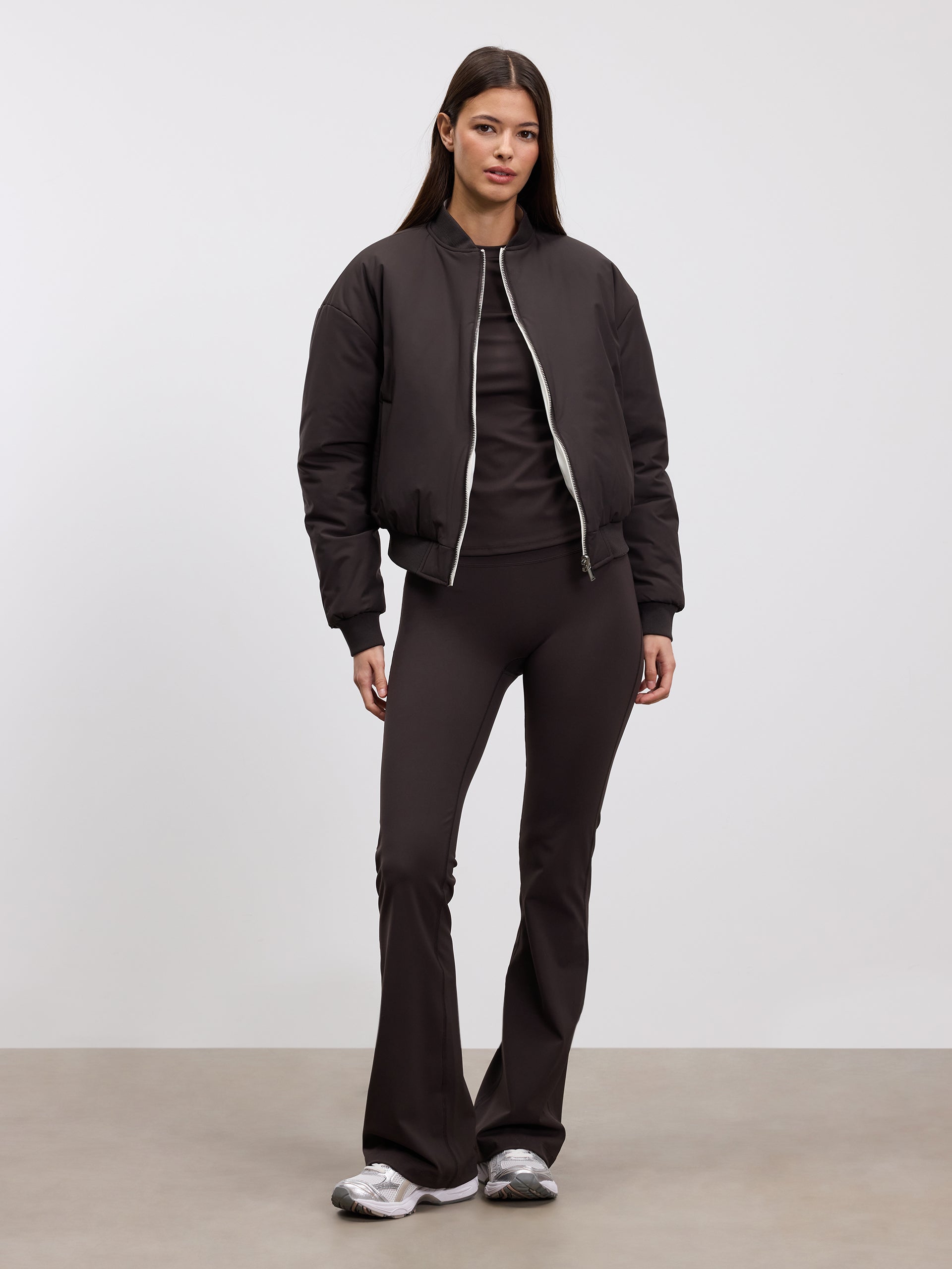 Womens Reversible Bomber Jacket in Brown Ecru