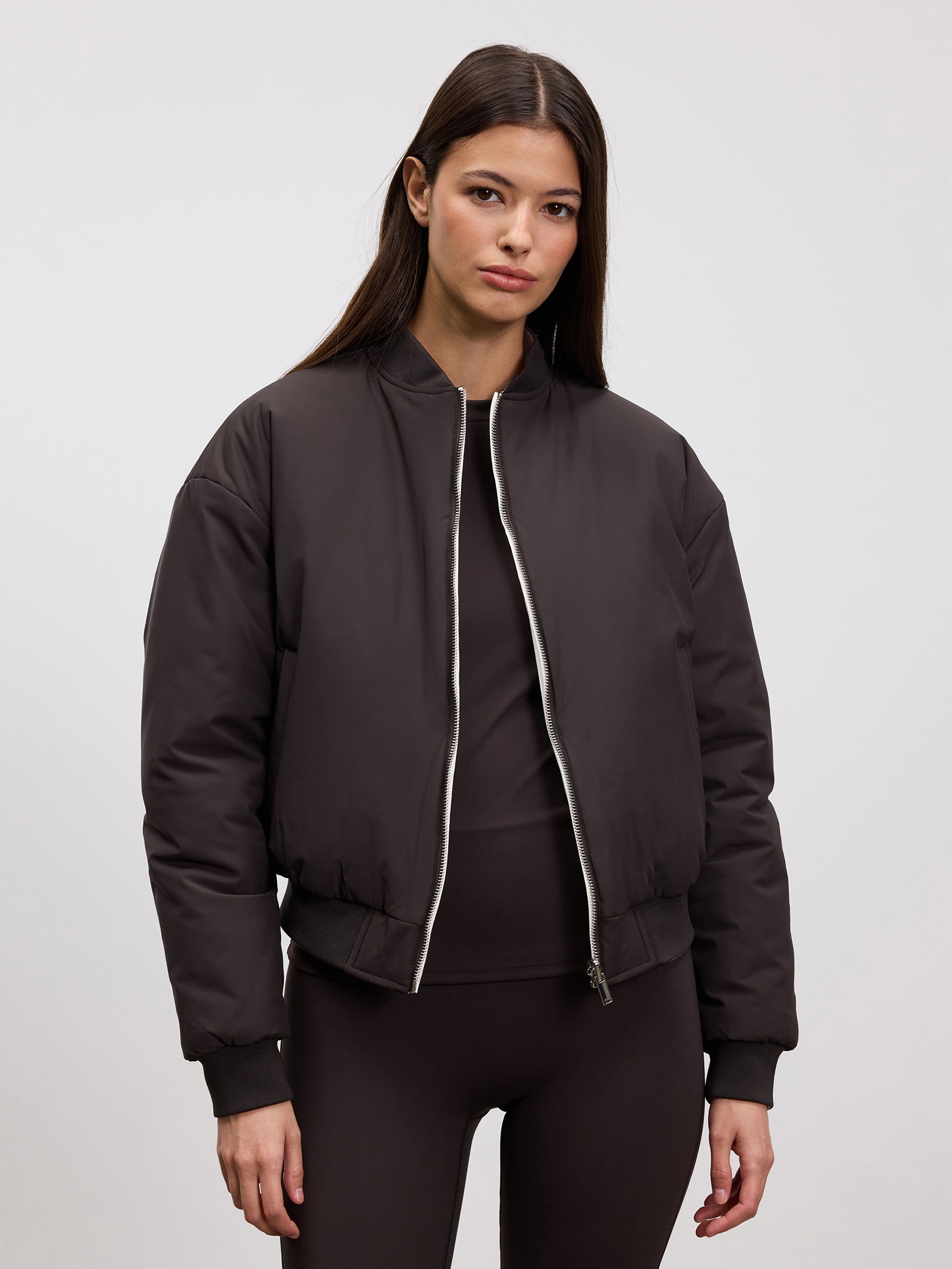 Womens Reversible Bomber Jacket in Brown Ecru