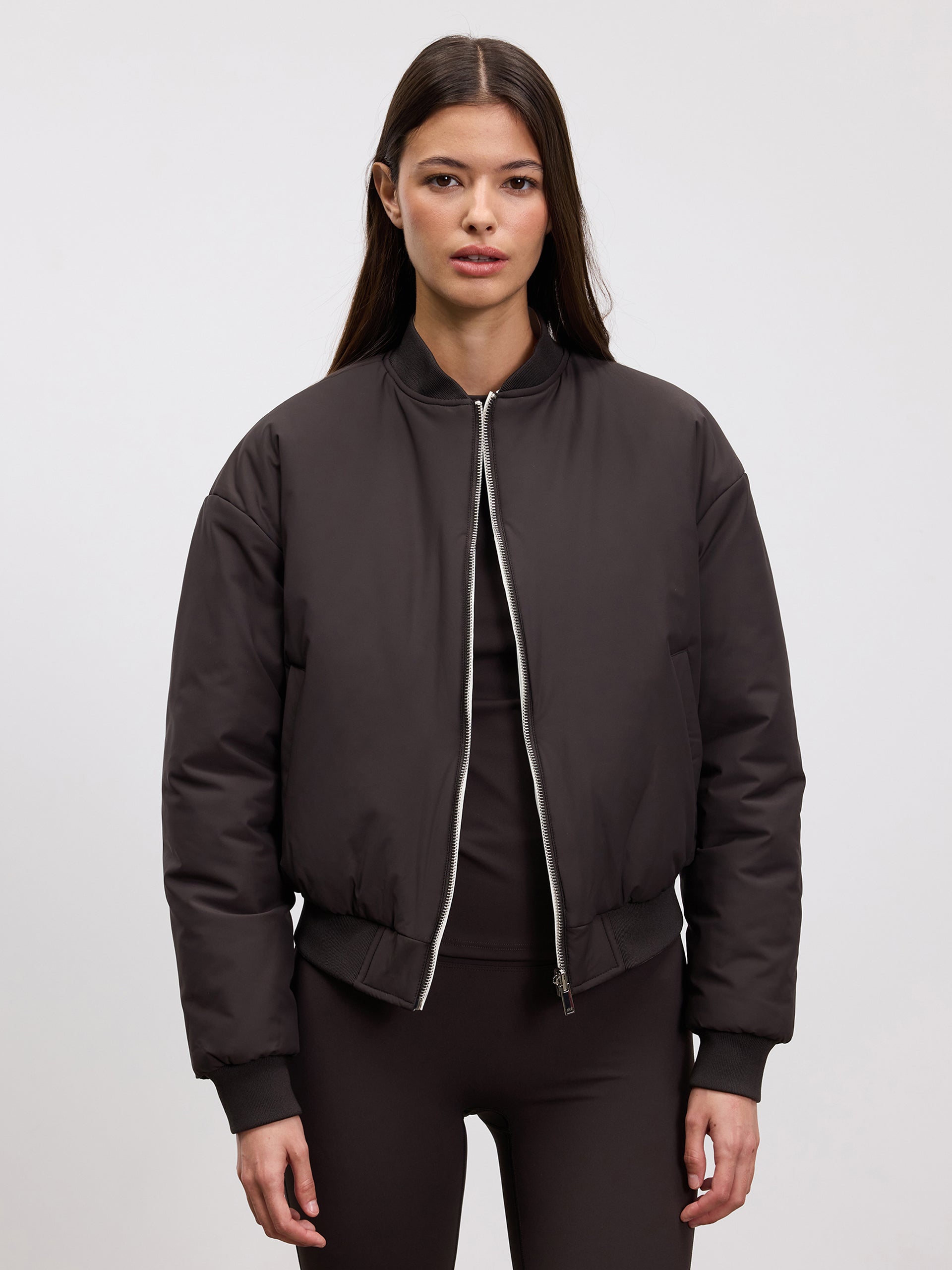 Womens Reversible Bomber Jacket in Brown Ecru