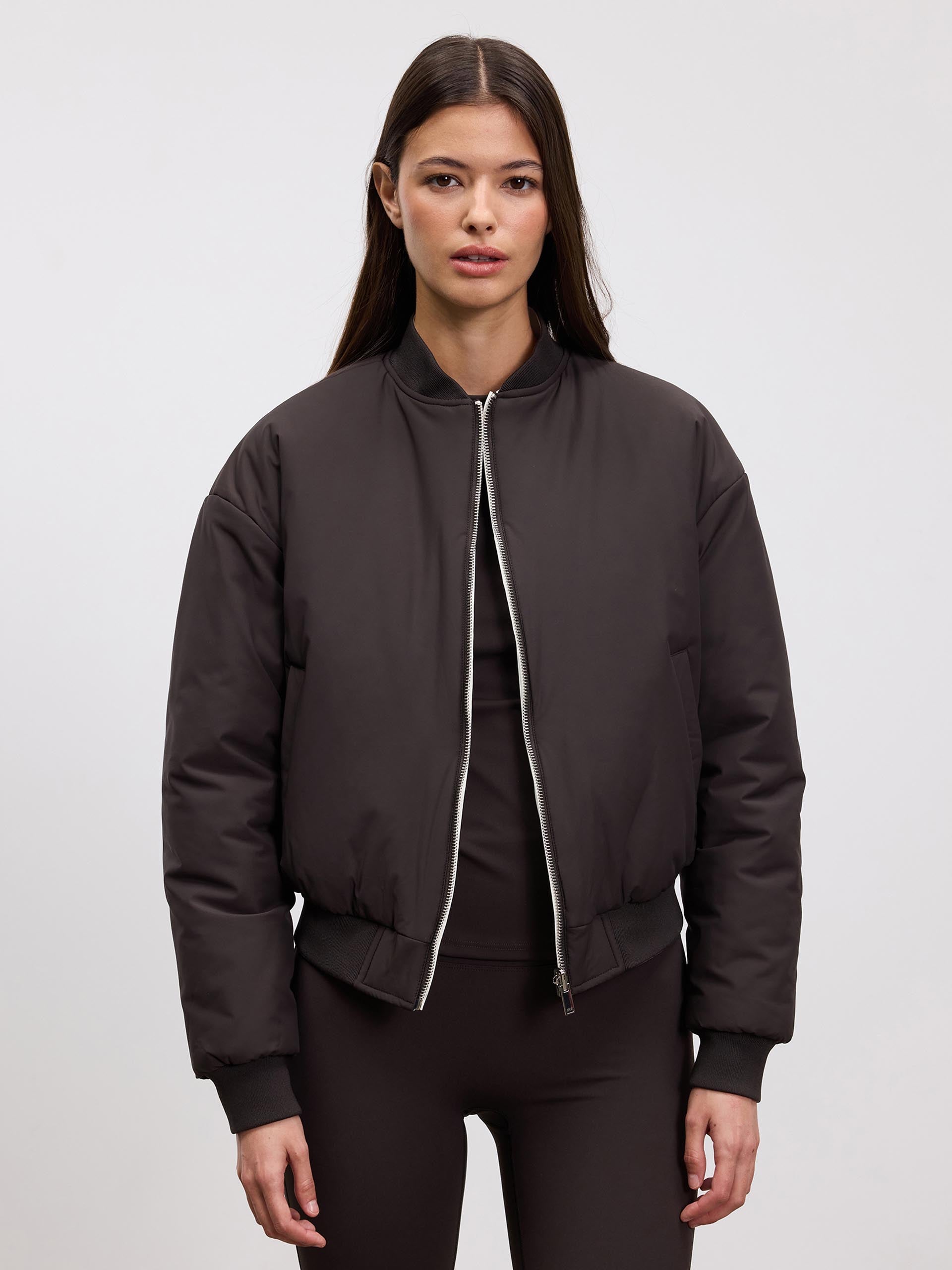 Womens Reversible Bomber Jacket in Brown Ecru