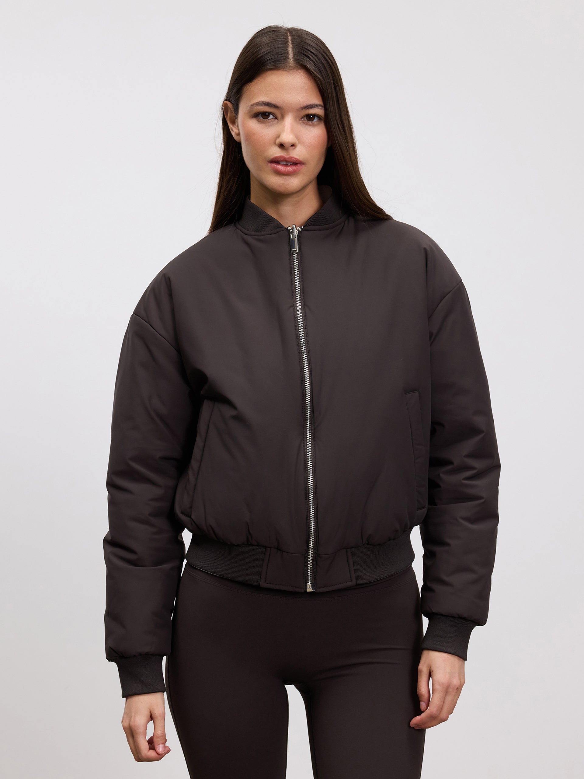 Womens Reversible Bomber Jacket in Brown Ecru