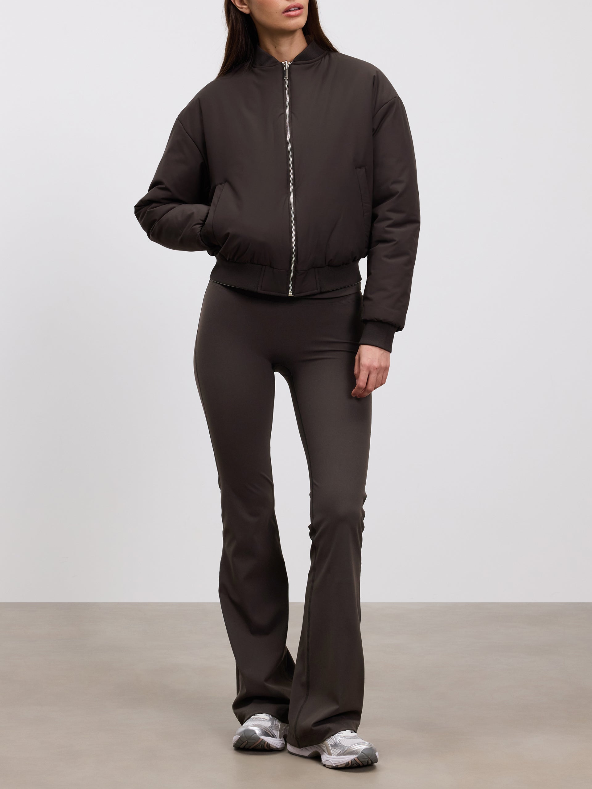 Womens Reversible Bomber Jacket in Brown Ecru