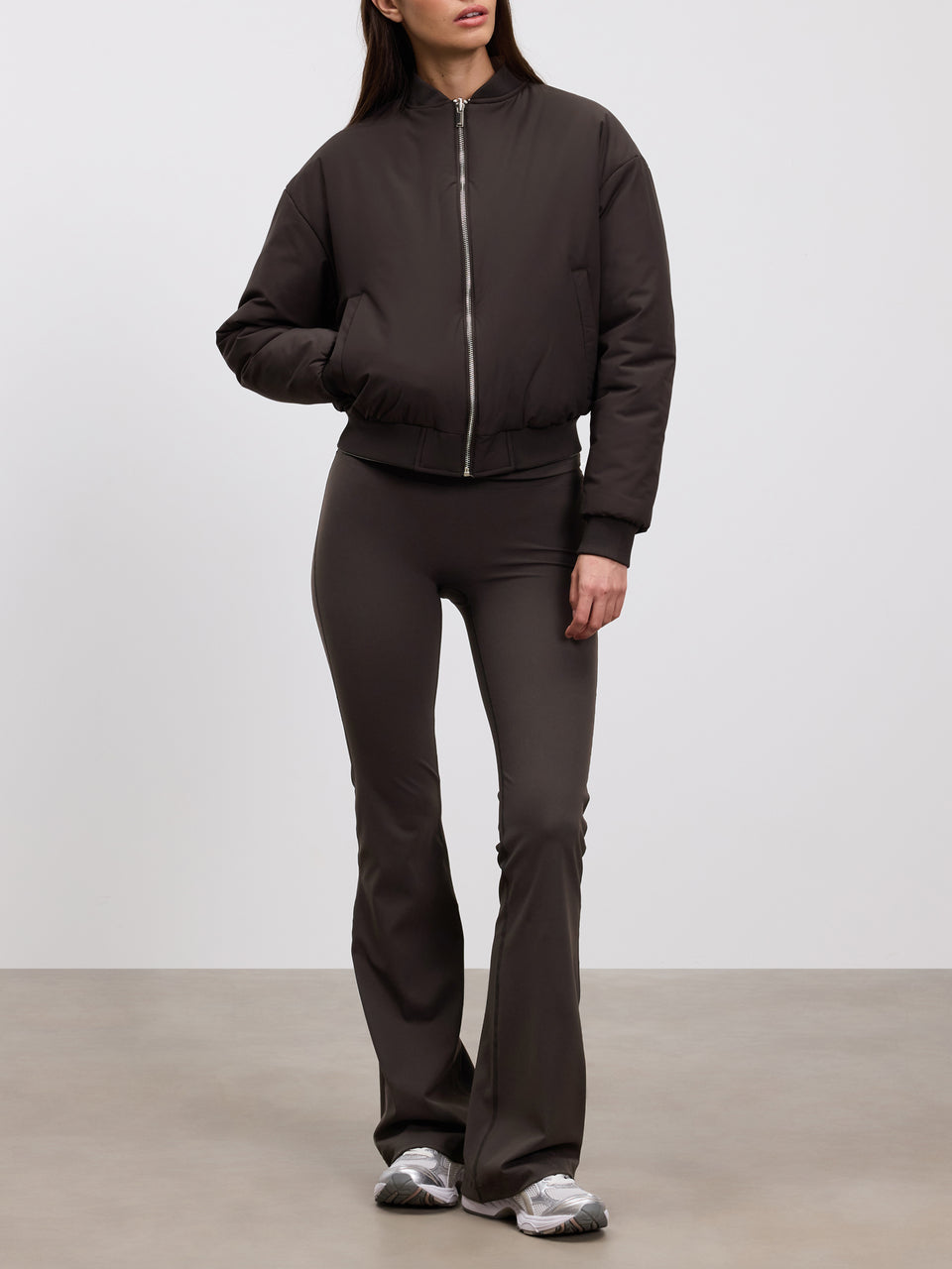 Womens Reversible Bomber Jacket in Brown Ecru