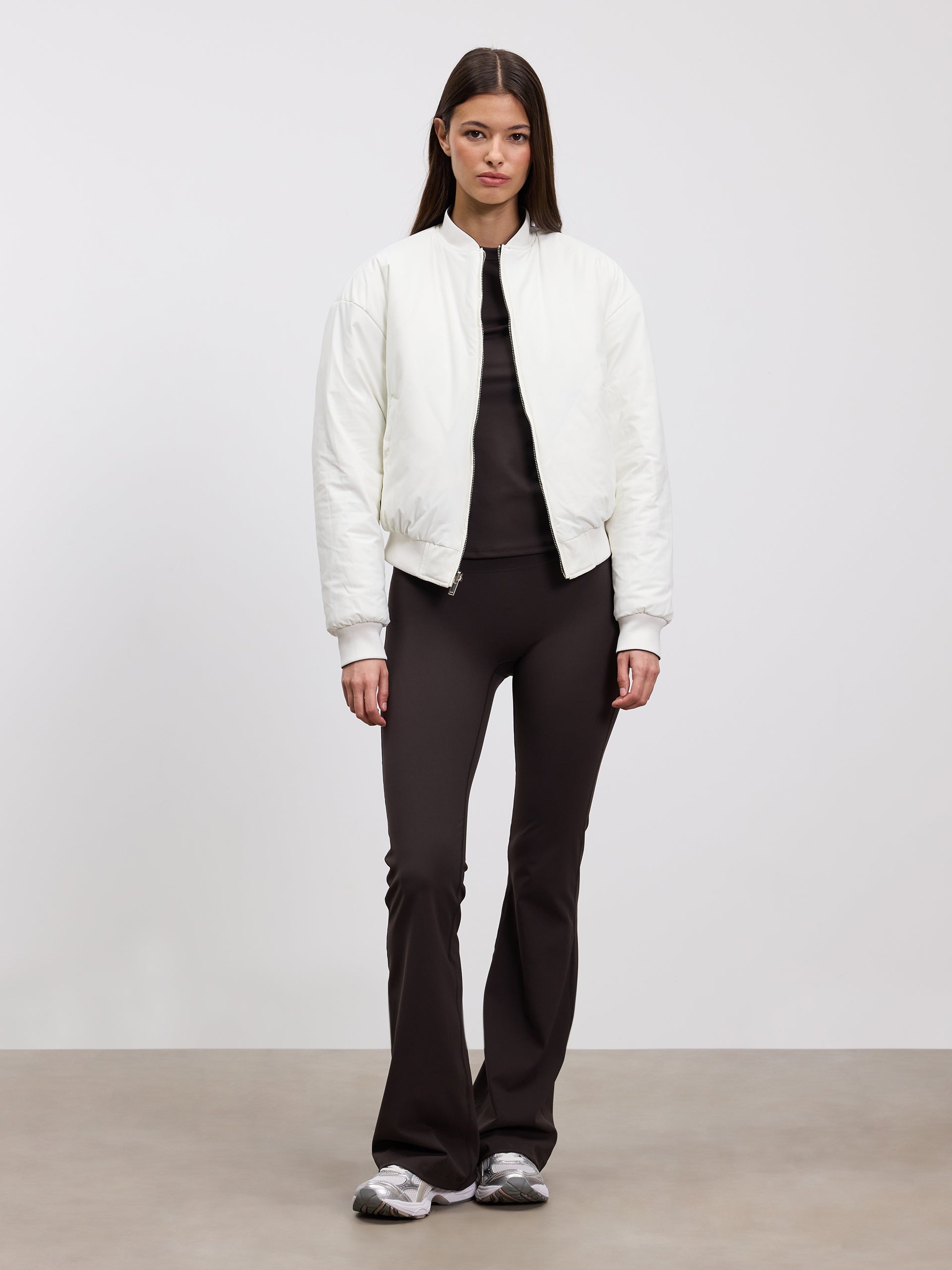 Womens Reversible Bomber Jacket in Brown Ecru