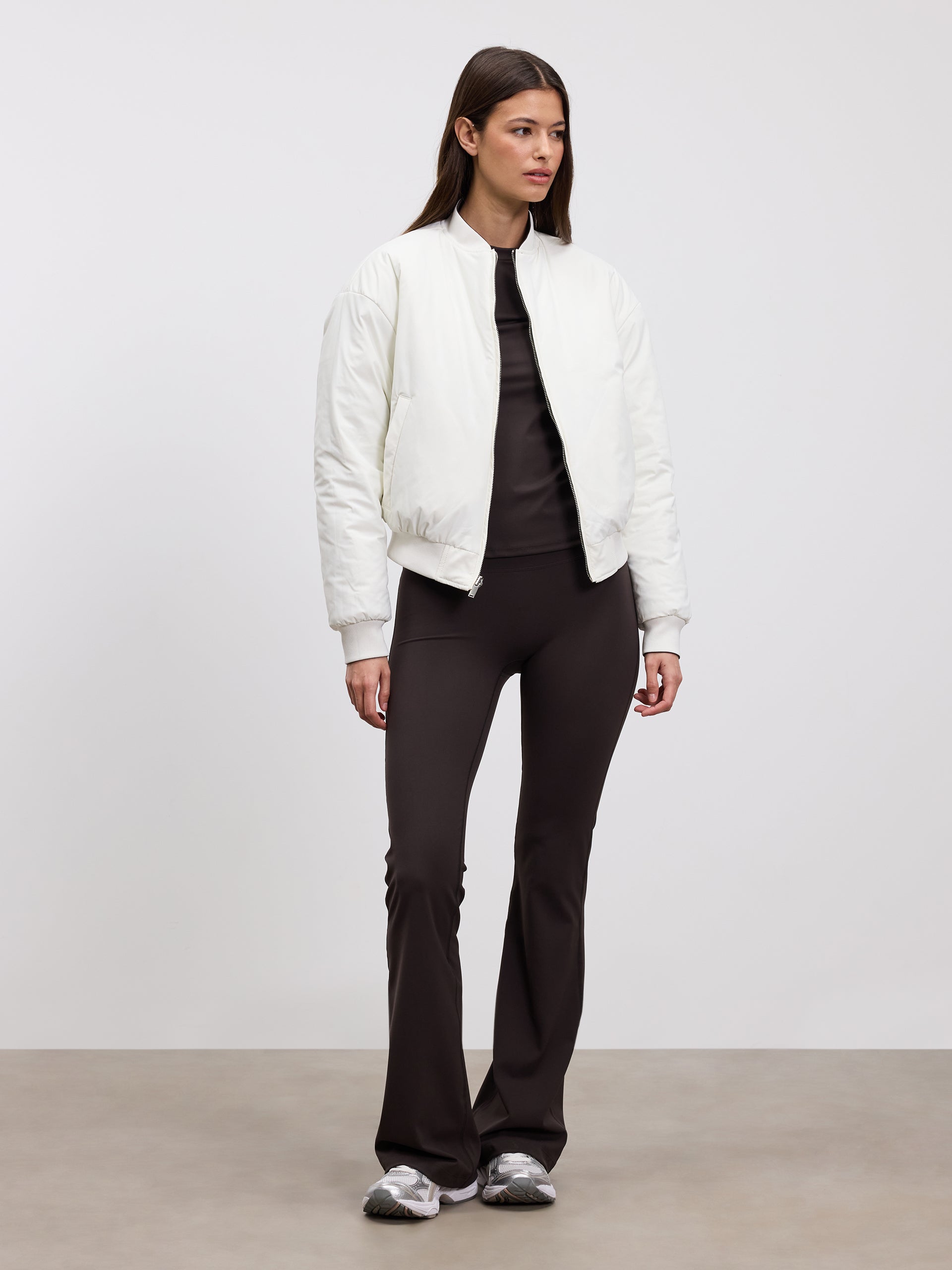 Womens Reversible Bomber Jacket in Brown Ecru