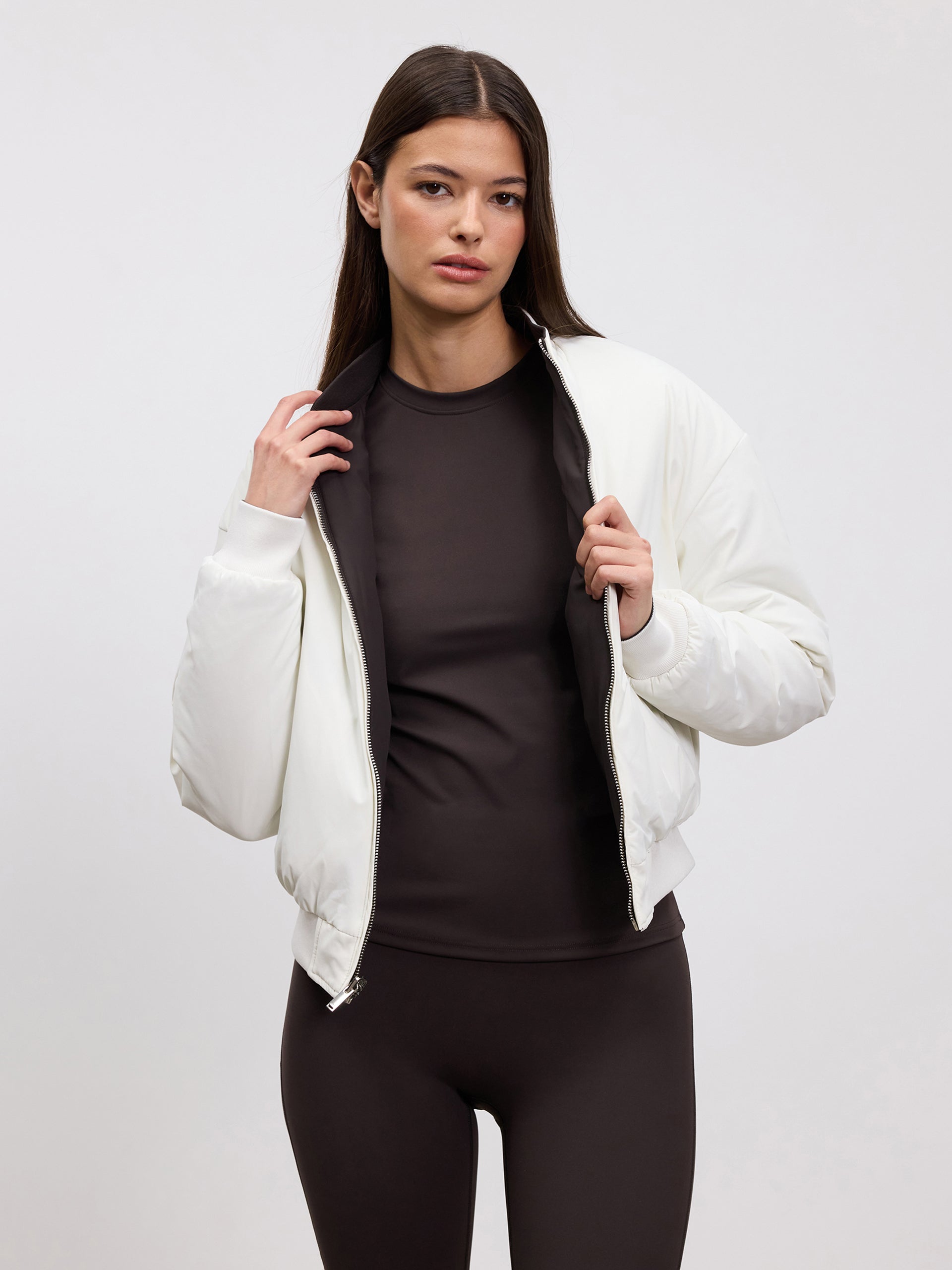 Womens Reversible Bomber Jacket in Brown Ecru