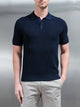 Ribbed Button Polo Shirt in Navy