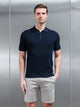 Ribbed Button Polo Shirt in Navy