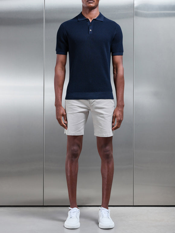 Ribbed Button Polo Shirt in Navy