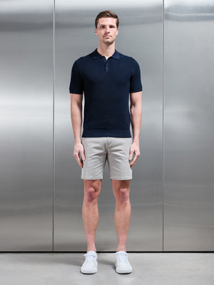 Ribbed Button Polo Shirt in Navy