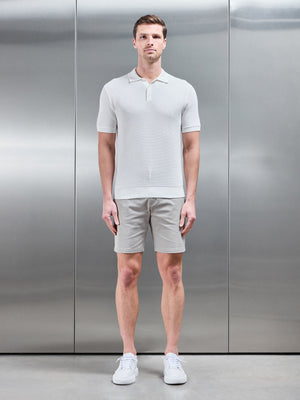 Ribbed Button Polo Shirt in White
