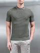 Ribbed Knitted Zip Polo Shirt in Sage