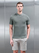 Ribbed Knitted Zip Polo Shirt in Sage