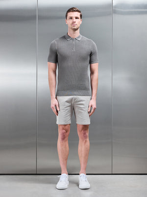 Ribbed Knitted Zip Polo Shirt in Sage