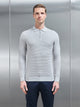 Ribbed Textured Long Sleeve Knitted Zip Polo in Mid Grey