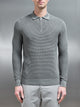 Ribbed Textured Long Sleeve Knitted Zip Polo in Sage