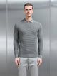 Ribbed Textured Long Sleeve Knitted Zip Polo in Sage
